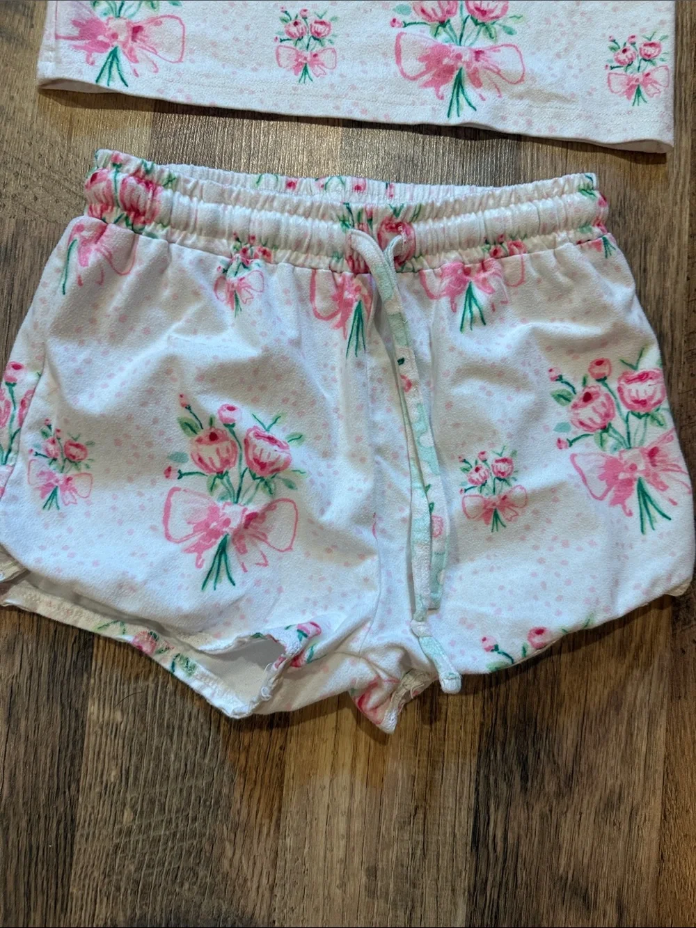 Girls Super Soft White & Pink Floral Tank & Shorts Set - Size 6